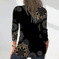 Women's Elegant Floral Print V-Neck Long Sleeve T-Shirt With Zip Detail - Slim Fit Casual Top For Spring&Fall Lady T Fashions