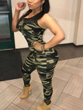 Sleeveless Leopard Print Sexy Jumpsuit, Skinny Camouflage Knitted Jumpsuit, Women's Clothing Lady T Fashions