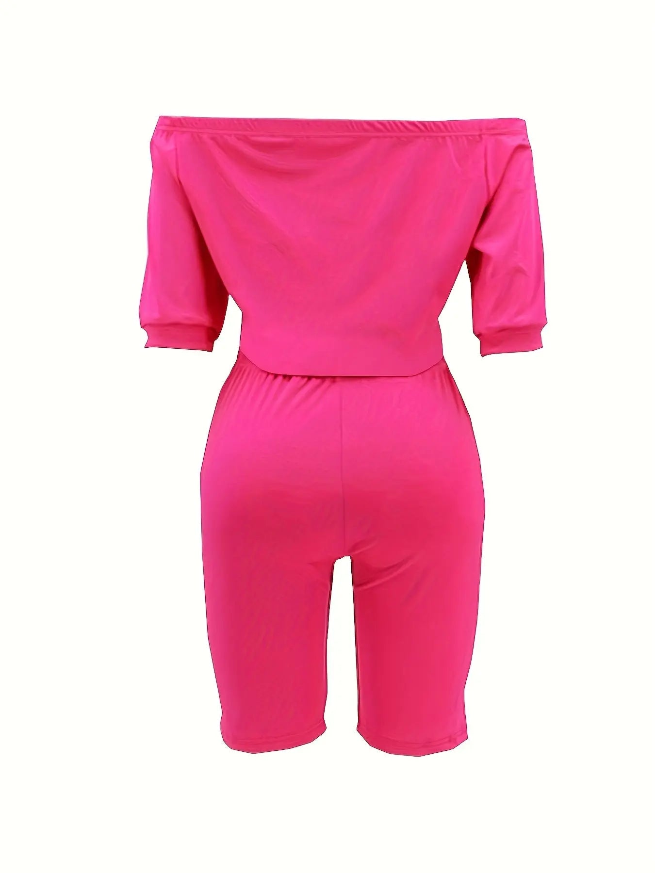 Sexy Solid Fashion Pantsuits Two-piece Set, Off Shoulder Short Sleeve Tops & Slim Shorts Set, Women's Clothing Lady T Fashions
