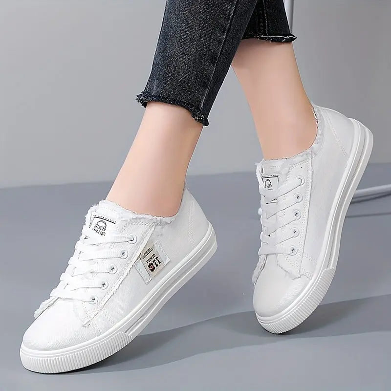 Versatile Women's Flat Canvas Low Top Lace Up Skate Shoes for Casual Walking Lady T Fashions