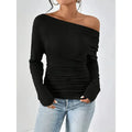 Women's Off The Shoulder Tops Long Sleeve T Shirts Going Out Tops Casual Trendy Ruched Slim Fitted Tees Lady T Fashions