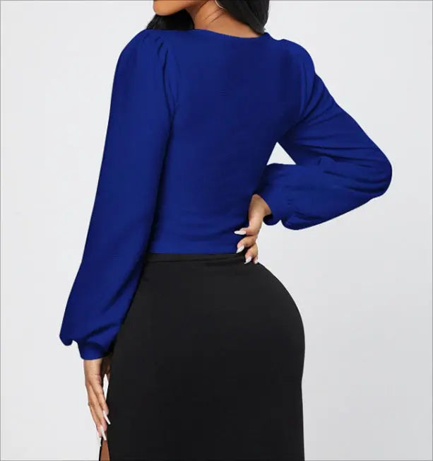 Ladies' Elegant Temperament Versatile Solid Color Long Sleeved Shirt Top Lady T Fashions