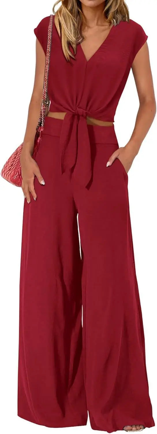 High Waist Slim-fit Wide-legged Pants Suit Lady T Fashions