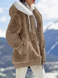 Fall And Winter Loose Plush Long Sleeves With Zippered Pockets And Hooded Warm Jacket Lady T Fashions