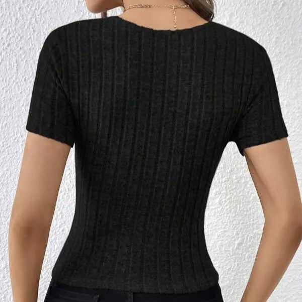 Women's V-neck Cross Wrapped Chest Design Ribbed Solid Color Versatile Sexy Style Knitted Sweater Lady T Fashions