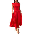 Slant Shoulder Sexy Waist Trimming Long With Pocket Dress Lady T Fashions