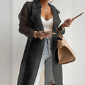 Women's Solid Color Half Sheer Long Sleeve Cardigan With Buttons & Belt - Lightweight Cover-Up For Summer Lady T Fashions