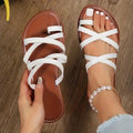 Women's Toe Loop Slide Sandals, Casual Cross Strap Slip On Flats, Lightweight Beach Shoes Lady T Fashions