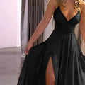 Women's Sexy Deep V Neck Maxi Dress Spaghetti Strap Sleeveless Backless High Slit Long Dress Lady T Fashions