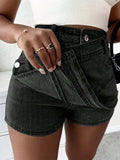 Grunge Punk Street New Vintage Stretchy Overlap Waist Wrap Asymmetric Hem A-Line Skinny Denim Skorts Halloween Clothes Jeans Lady T Fashions