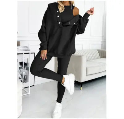 Women's Solid Color Vest Hoodie And Pants Set Lady T Fashions