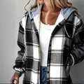 Women's Plaid Drawstring Hoodie Long Sleeve Shirt Button Front Casual Tops Spring&Fall Fashion Minimalist Style Lady T Fashions