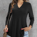 Women's Solid Color Waistband Top With Rolled Sleeves, V-neck Shirt, Long Sleeved Shirt, T-shirt Lady T Fashions
