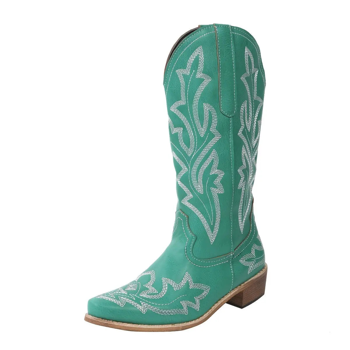 [Retro Cowgirl Boots] Retro Style Women's Western Mid Calf Boots | V-cut Embroidery Cowgirl Boots, Pointed Toe Slip On Shoes Lady T Fashions