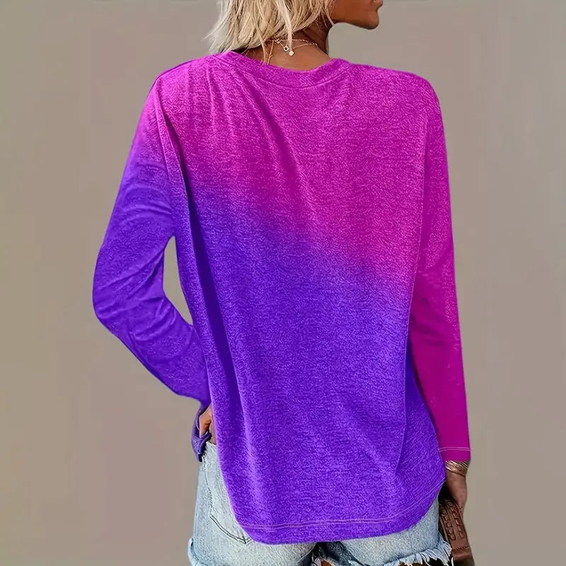 5 Pack Women's Casual Gradient Color Round Neck Long Sleeve Tops Set Spring & Fall Lady T Fashions