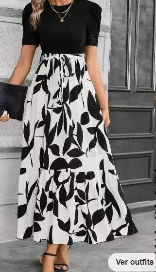 Floral Print Round Neck Exotic Vacation Style Elegant Dress Lady T Fashions
