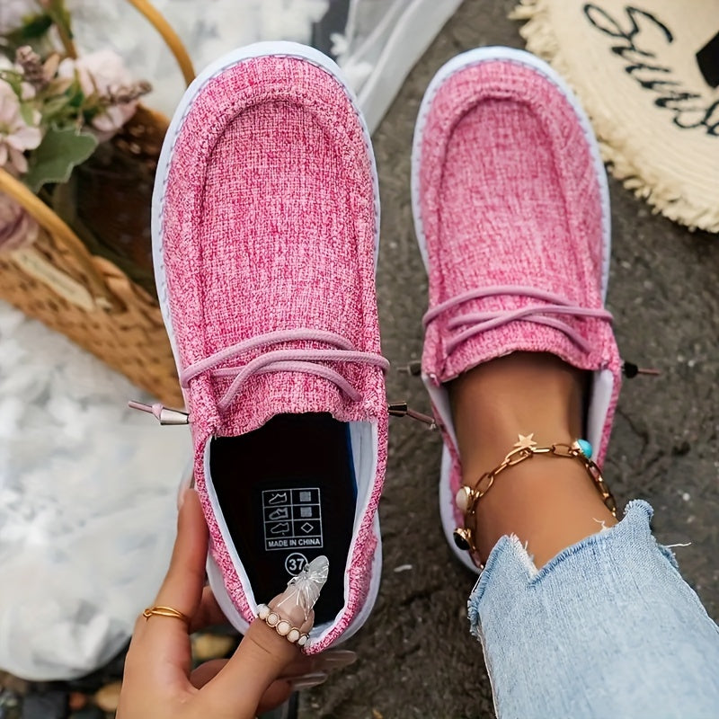 Women's Solid Color Canvas Shoes, Casual Lace Up Flat Sneakers, Women's Daily Travel Shoes Lady T Fashions