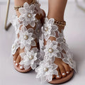 [Flowers Flat Women's Sandals] Women's Flowers Flat Sandals, Fashion Toe Loop Faux Pearl Slip On Shoes, Casual Beach Travel Sandals Lady T Fashions