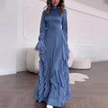 Women's Round-neck Flared Sleeves Temperament High Waist Slimming Patchwork Dress Lady T Fashions