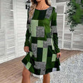 Women's Round Neck Long Sleeve Dress - Digital Print Casual Elegant Spring & Fall Dress Lady T Fashions