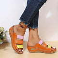 Women's Colorblock Wedge Sandals, Open Toe Hollow Out Slip On Slides Shoes, Casual Outdoor Slides Lady T Fashions