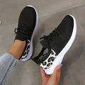 Women's Leopard Knit Sports Shoes, Breathable Lace Up Low Top Running Shoes, Casual Walking Tennis Sneakers Lady T Fashions