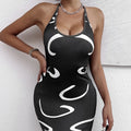Ladies' Neck Tie, Lace Up Print, Slimming And Hip Hugging Dress Lady T Fashions