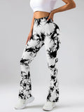 High-Waist Tummy Control Flare Yoga Pants For Women, Tie-Dye Stretch Slimming Bootcut Workout Pants, Fitness & Sports Activewear Lady T Fashions