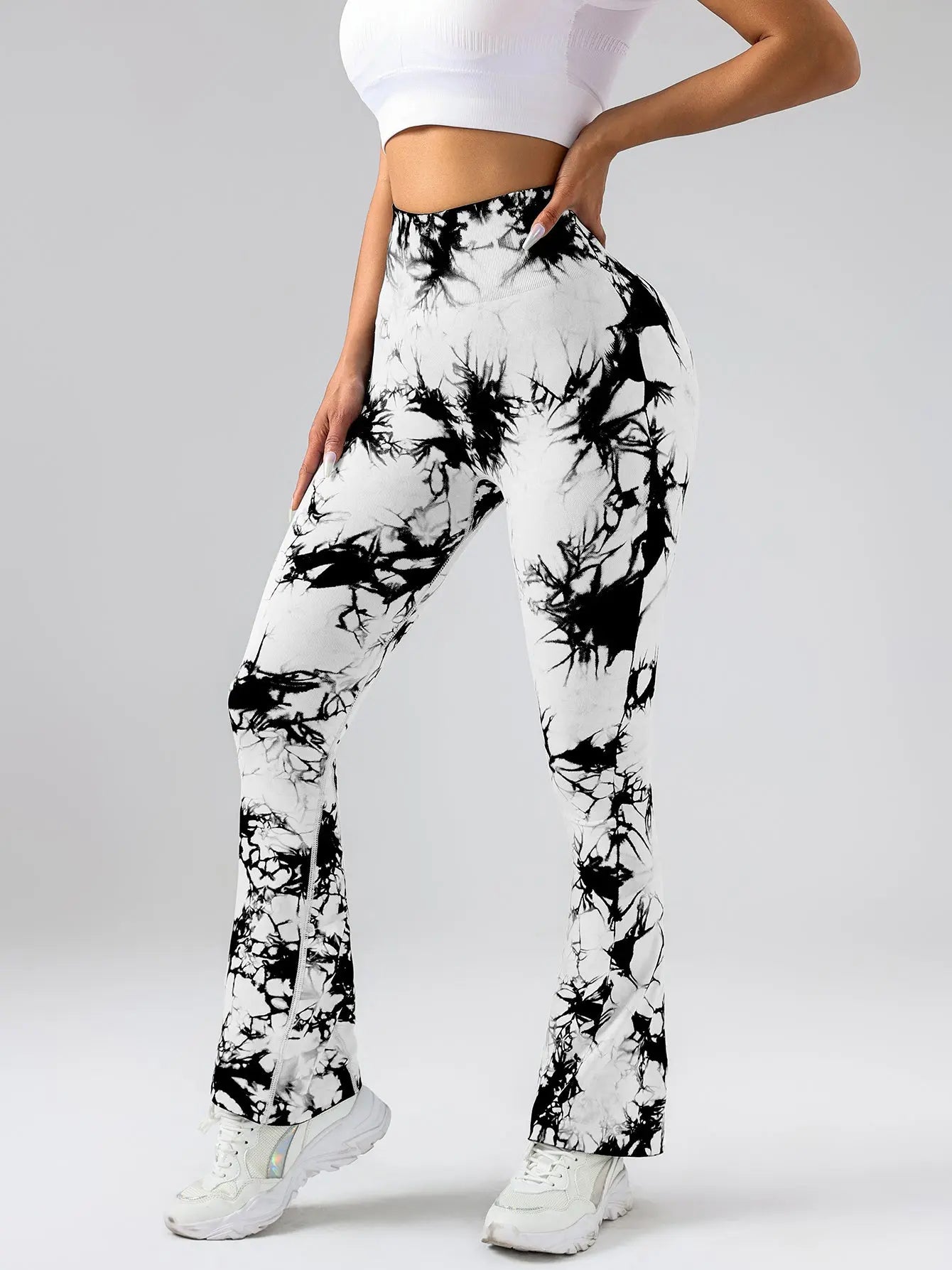 High-Waist Tummy Control Flare Yoga Pants For Women, Tie-Dye Stretch Slimming Bootcut Workout Pants, Fitness & Sports Activewear Lady T Fashions