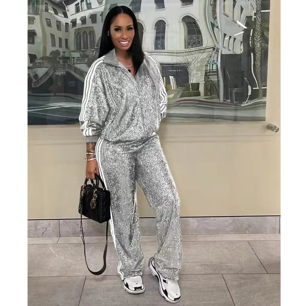 Autumn And Winter New European And American Women's Casual Coat Trousers Suit Lady T Fashions