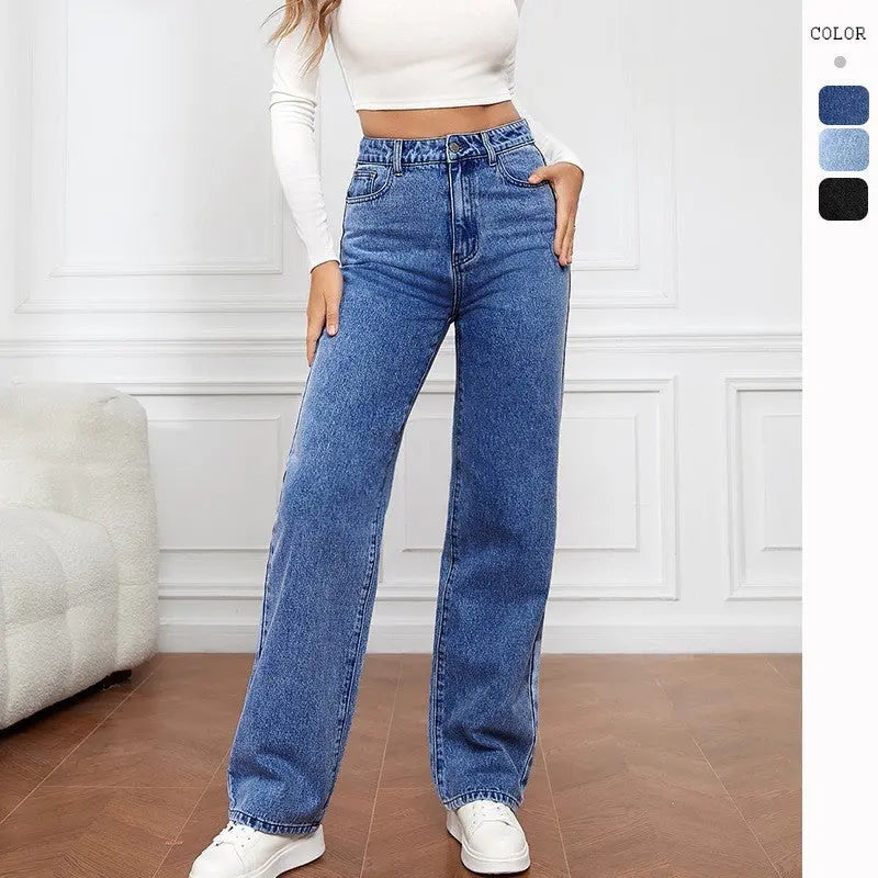 Washed Fashion Straight Jeans Women's Mid Waist Lady T Fashions