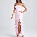 Chest-wrapped Pleated Slim Fit Patchwork Split Dress Lady T Fashions