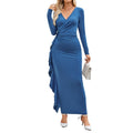 Fashion Long Sleeve Split Solid Color Dress Lady T Fashions