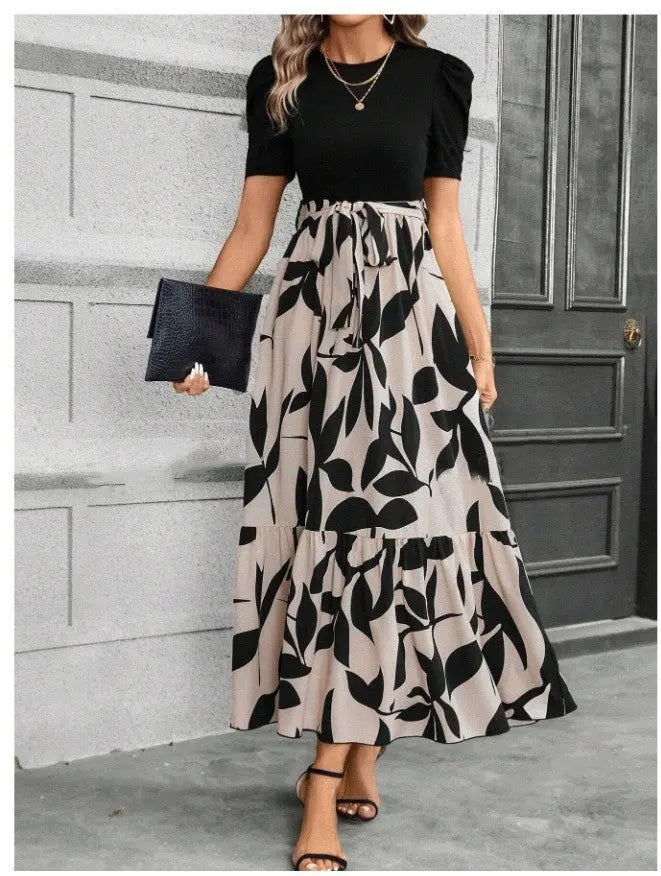 Floral Print Round Neck Exotic Vacation Style Elegant Dress Lady T Fashions