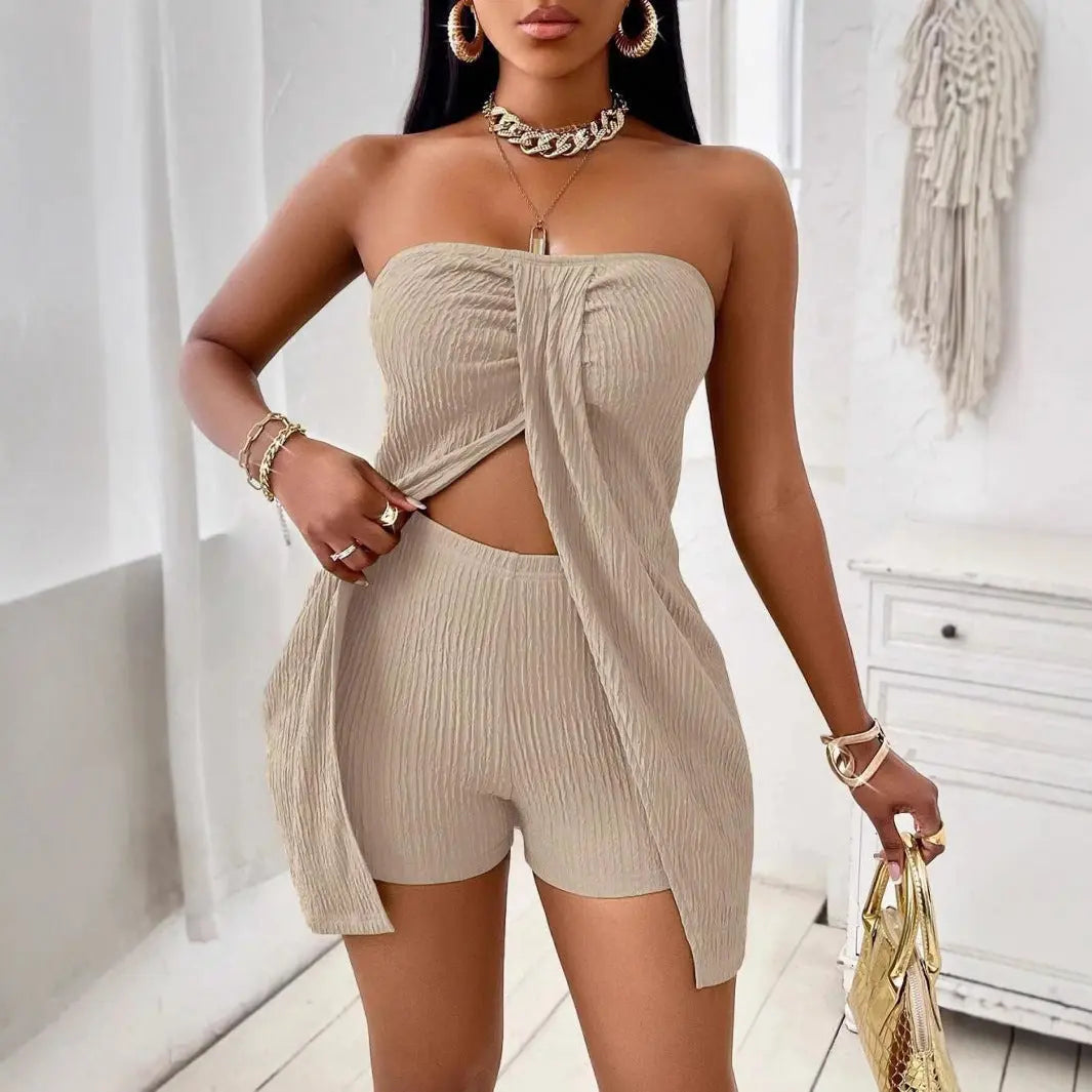 Women's Strapless Bandeau Top Shorts Suit Lady T Fashions