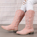 [Retro Cowgirl Boots] Retro Style Women's Western Mid Calf Boots | V-cut Embroidery Cowgirl Boots, Pointed Toe Slip On Shoes Lady T Fashions