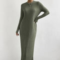 Women's Solid Color Ribbed Round Neck Long Sleeved Straight Tube Dress Lady T Fashions