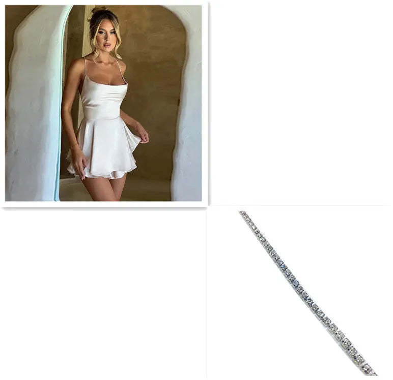 Sexy Suspender Skirt For Women Elegant Slim Strap Satin Backless Lace Up A-Line Short Dress Lady Lady T Fashions