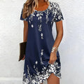 Women's Summer Boho Dress Vintage Floral Print Short Sleeve T-Shirt Sundress Beach Casual Dress Lady T Fashions