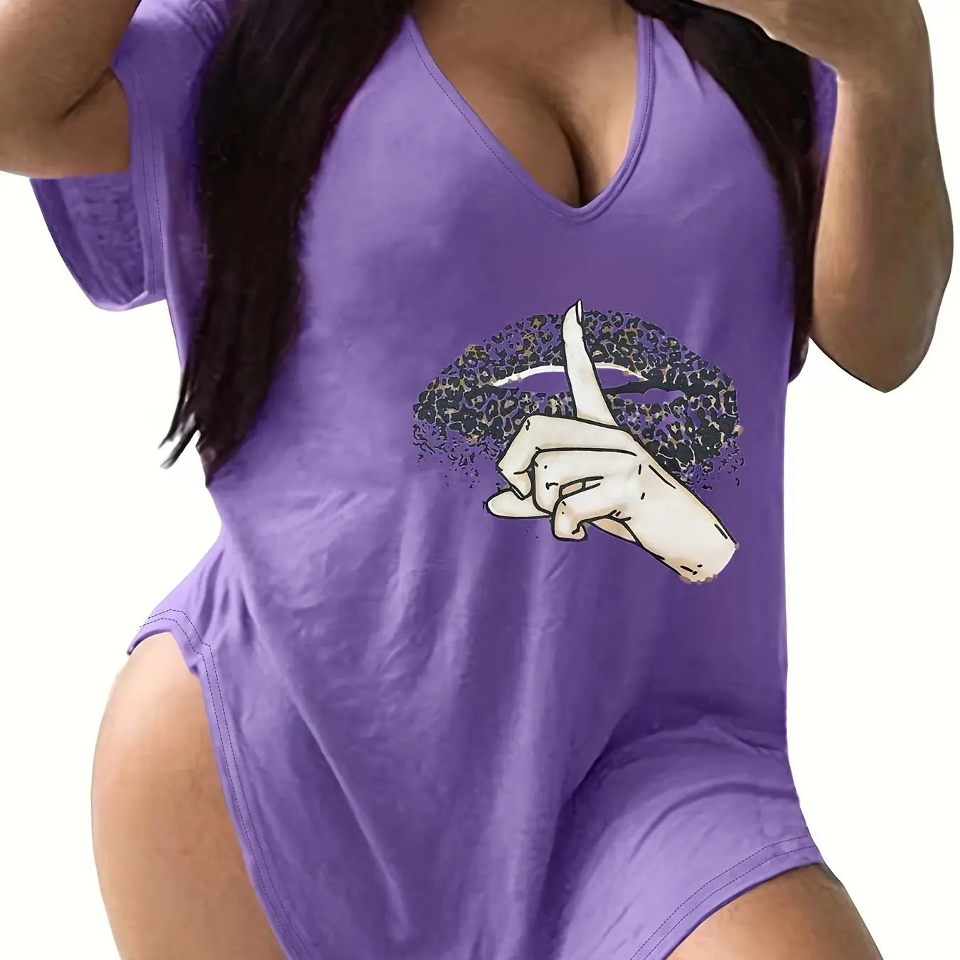 Plus Size Curved Hem T-Shirt - Flattering Relaxed Fit with Classic V Neck, Short Sleeve, and Comfortable Casual Style - Designed for Plus Size Women, Part of Our Womens Plus Size Clothing Collection Lady T Fashions