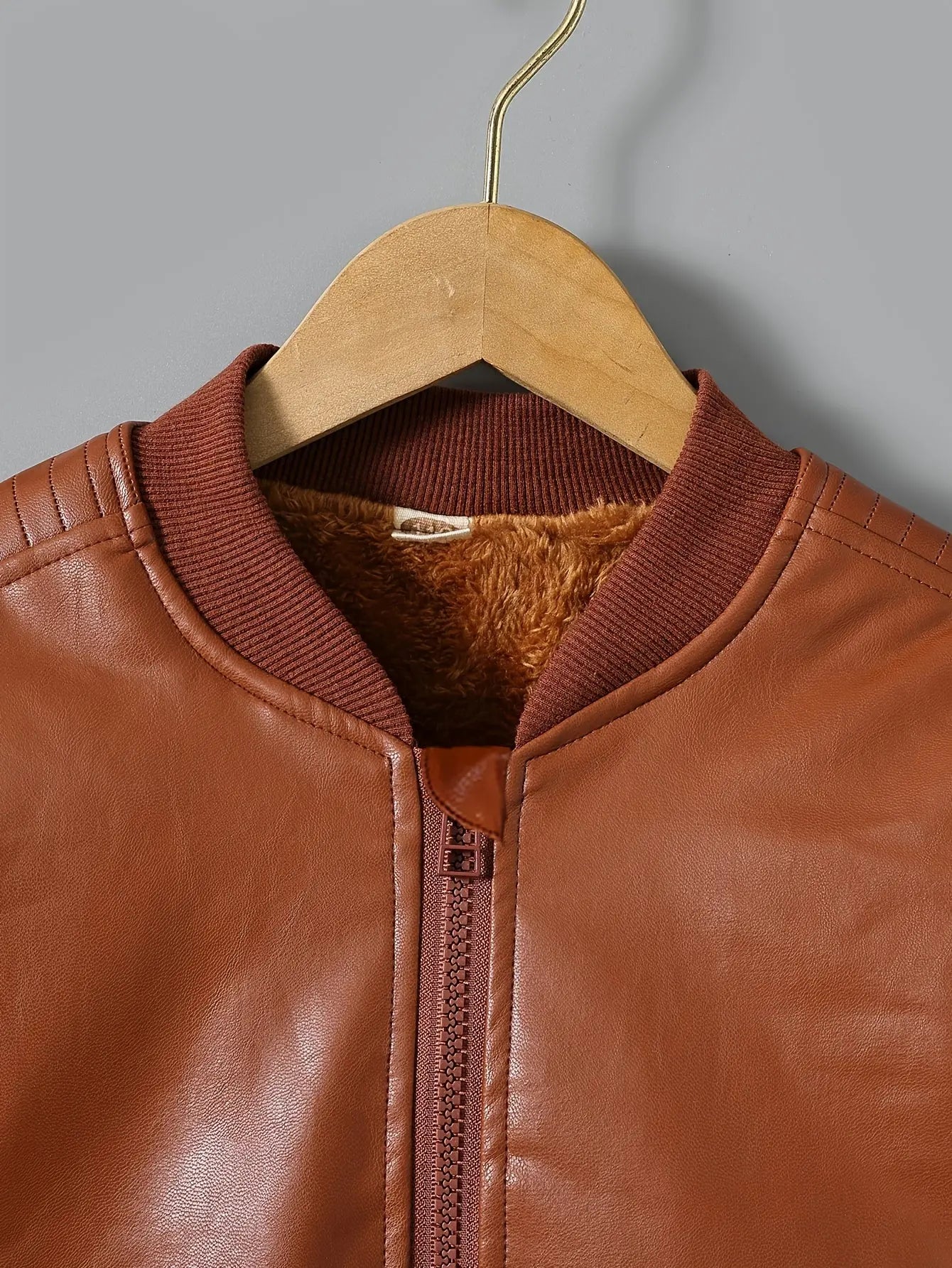 [Fleece-Lined Jacket] Cozy Fleece-Lined Boys' Zip-Up Jacket | Casual Stand Collar, Long Sleeve Outerwear for Fall/Winter Lady T Fashions