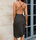 Ladies' V-neck Back Cross Design Irregular Hem Fashionable Polka Dot Dress Lady T Fashions