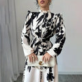 Women's Floral Print Long Sleeve Maxi Dress - Stand Collar A-Line Dress With Waist Detail, Lantern Sleeves & Ruffle Hem For Spring&Fall Lady T Fashions