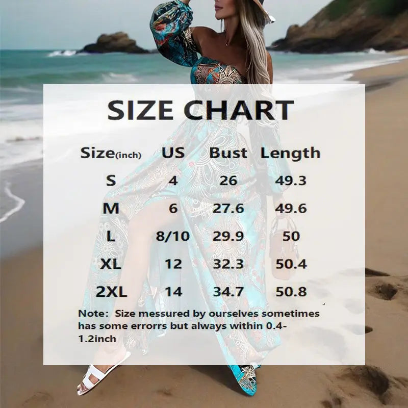 Women's Strapless Off-Shoulder Long Sleeve A-Line Dress - Bohemian Beach Maxi Dress With High Slit For Summer Vacation Lady T Fashions