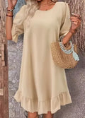 Solid Ruffle Hem Flounce Sleeve Dress Lady T Fashions