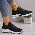 Plus Size Women's Comfortable Air Cushion Low Top Running Sneakers, Lace Up Knitted Outdoor Athletic Shoes Lady T Fashions