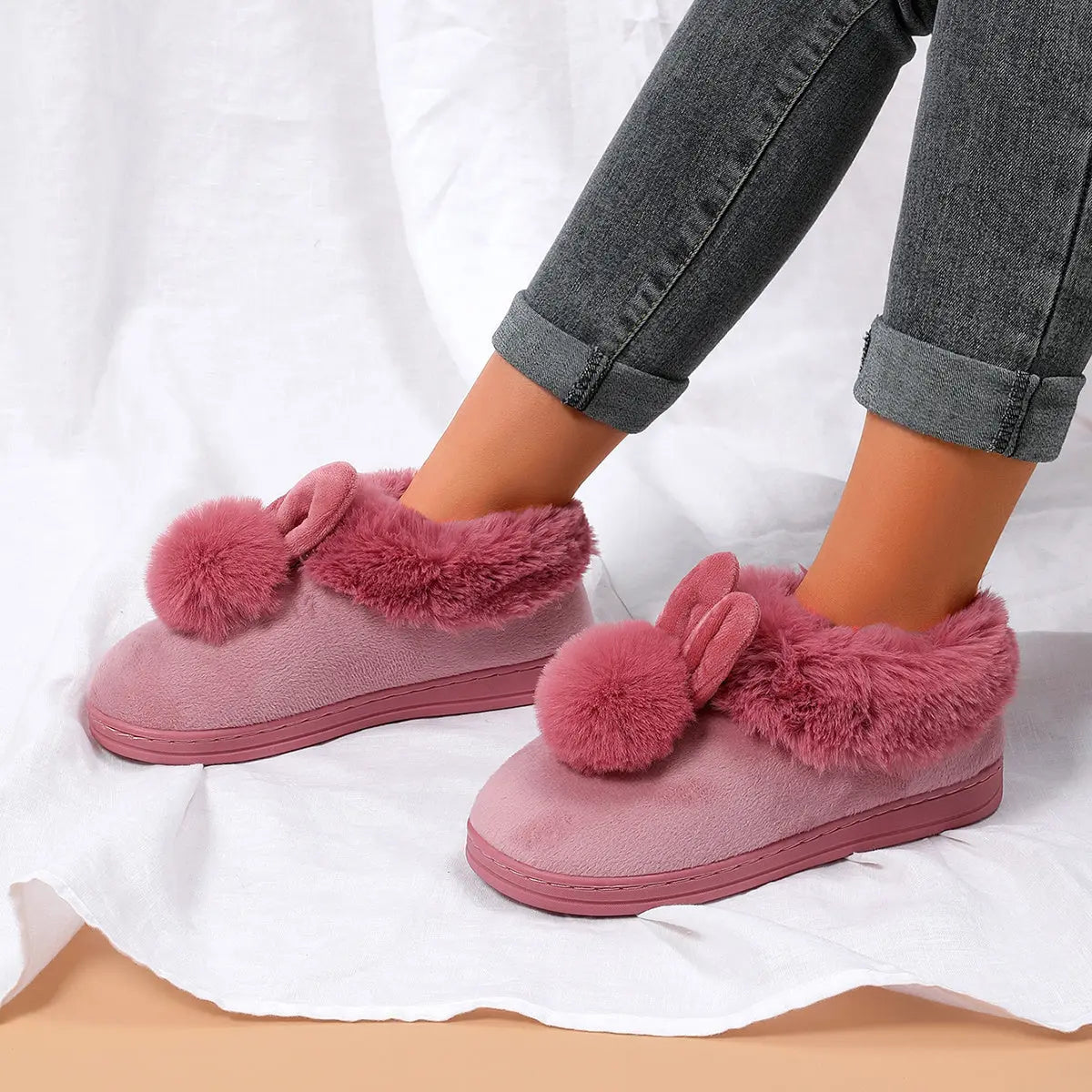 Cute Rabbit Plush Slippers - Soft, Warm, and Cozy Ladies Indoor Shoes for Home, Perfect for Relaxation and Lounging - Comfortable, Breathable, and Anti-Slip Sole Design Lady T Fashions