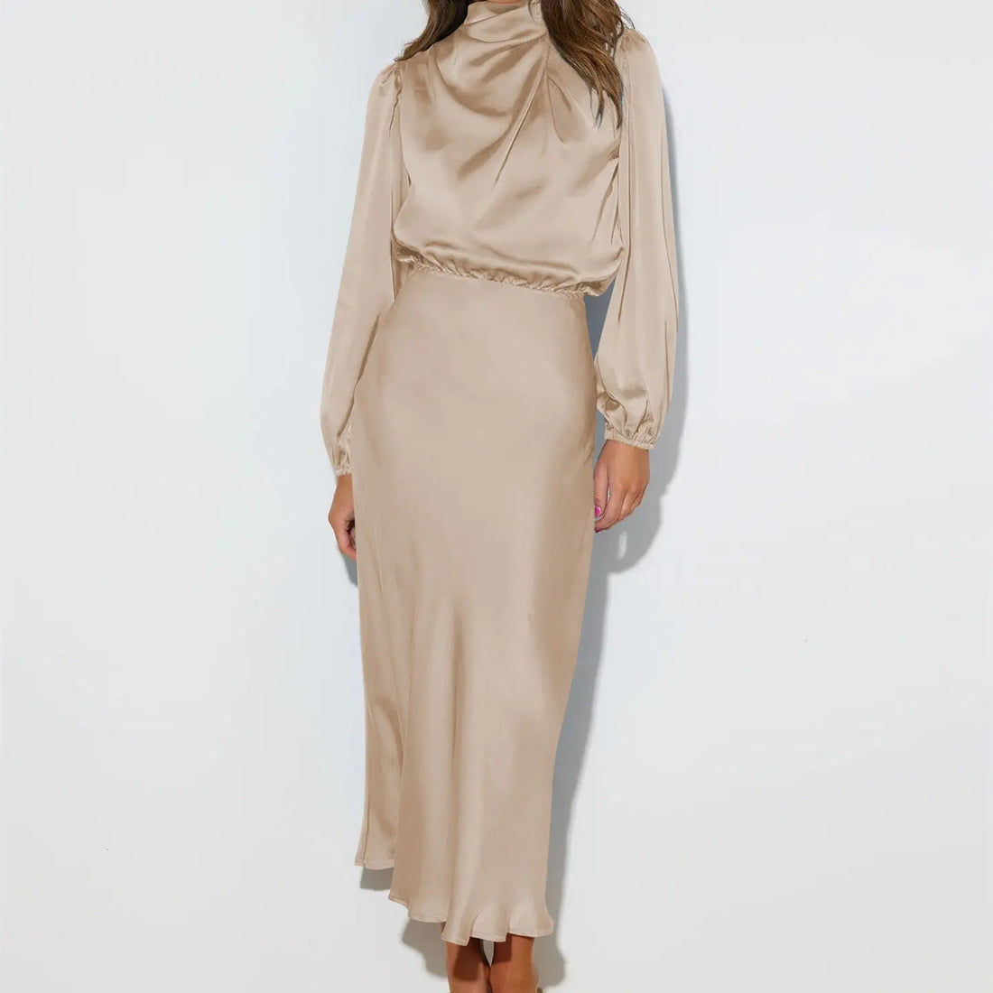 Dress Spring And Autumn Halterneck Long-sleeved Formal Dress Satin Elegant Lady Of Note Evening Dress Lady T Fashions
