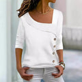 Women's Asymmetric Collar Buckle Solid Color Casual Long Sleeves Top Lady T Fashions