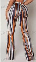 Striped High Waist Flared Leg Pants Lady T Fashions